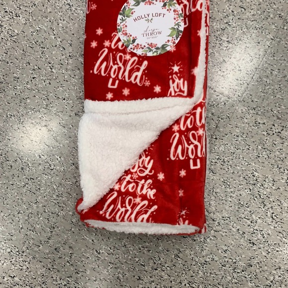 Holly Loft Christmas Holiday Plush Sherpa Throw Blanket Red Joy to the World NEW - Picture 4 of 10